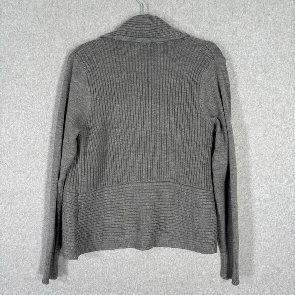 H&M Cardigan Sweater Womens Small Gray Ribbed Open Grandpa Fisherman Lounge Cozy - Picture 8 of 9